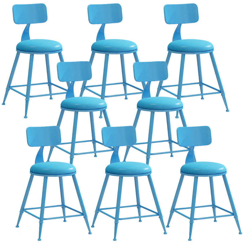 Industrial Dessert Shop Low Back Stool Matte Finish Upholstered Bar Stools Blue 8 Piece Set Short Stool(18"H) Clearhalo 'Bar Furniture' 'Bar Stools' 'bar_stools' 'furn' 'furn_bar_stools' 'Furniture' 'furniture_bar_stools' 'Kitchen & Dining Furniture' 5032285