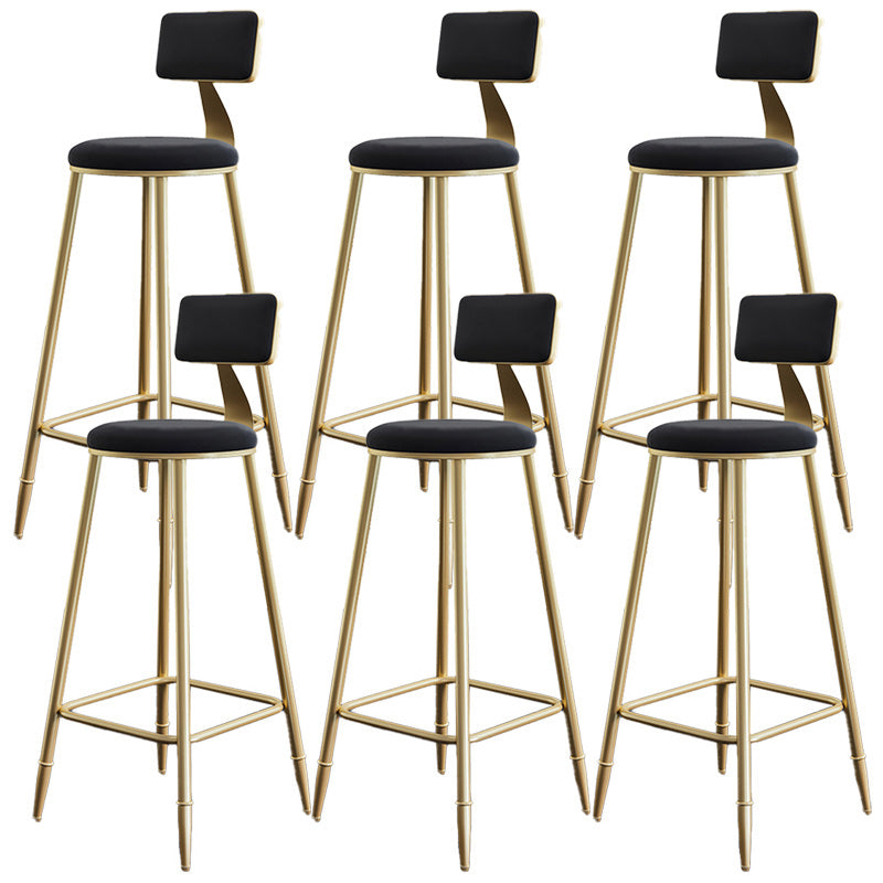 Nordic Armless Backrest Counter Stool Iron Dessert Shop Bar Stool with Velvet Cushion Black 6 Piece Set Clearhalo 'Bar Furniture' 'Bar Stools' 'bar_stools' 'furn' 'furn_bar_stools' 'Furniture' 'furniture_bar_stools' 'Kitchen & Dining Furniture' 5032295