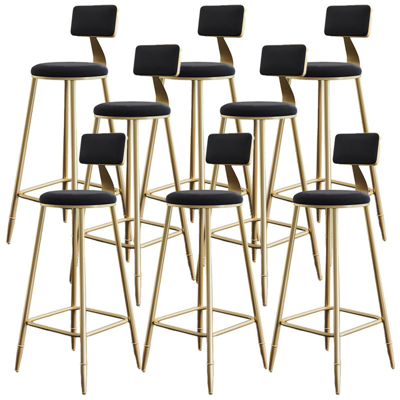 Nordic Armless Backrest Counter Stool Iron Dessert Shop Bar Stool with Velvet Cushion Black 8 Piece Set Clearhalo 'Bar Furniture' 'Bar Stools' 'bar_stools' 'furn' 'furn_bar_stools' 'Furniture' 'furniture_bar_stools' 'Kitchen & Dining Furniture' 5032296