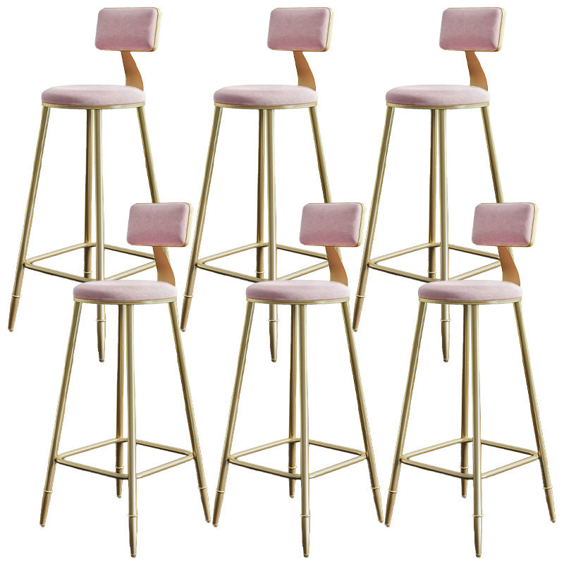 Nordic Armless Backrest Counter Stool Iron Dessert Shop Bar Stool with Velvet Cushion Pink 6 Piece Set Clearhalo 'Bar Furniture' 'Bar Stools' 'bar_stools' 'furn' 'furn_bar_stools' 'Furniture' 'furniture_bar_stools' 'Kitchen & Dining Furniture' 5032319