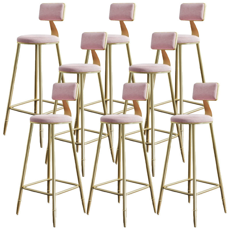 Nordic Armless Backrest Counter Stool Iron Dessert Shop Bar Stool with Velvet Cushion Pink 8 Piece Set Clearhalo 'Bar Furniture' 'Bar Stools' 'bar_stools' 'furn' 'furn_bar_stools' 'Furniture' 'furniture_bar_stools' 'Kitchen & Dining Furniture' 5032320