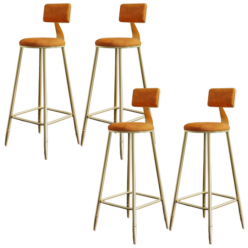 Nordic Armless Backrest Counter Stool Iron Dessert Shop Bar Stool with Velvet Cushion Orange 4 Piece Set Clearhalo 'Bar Furniture' 'Bar Stools' 'bar_stools' 'furn' 'furn_bar_stools' 'Furniture' 'furniture_bar_stools' 'Kitchen & Dining Furniture' 5032322