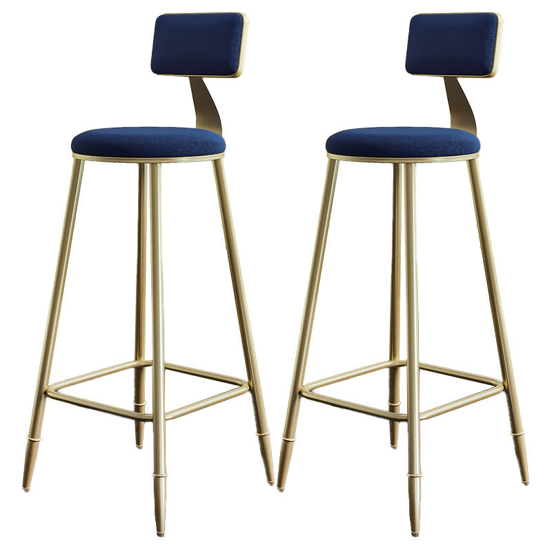 Nordic Armless Backrest Counter Stool Iron Dessert Shop Bar Stool with Velvet Cushion Blue 2 Piece Set Clearhalo 'Bar Furniture' 'Bar Stools' 'bar_stools' 'furn' 'furn_bar_stools' 'Furniture' 'furniture_bar_stools' 'Kitchen & Dining Furniture' 5032325
