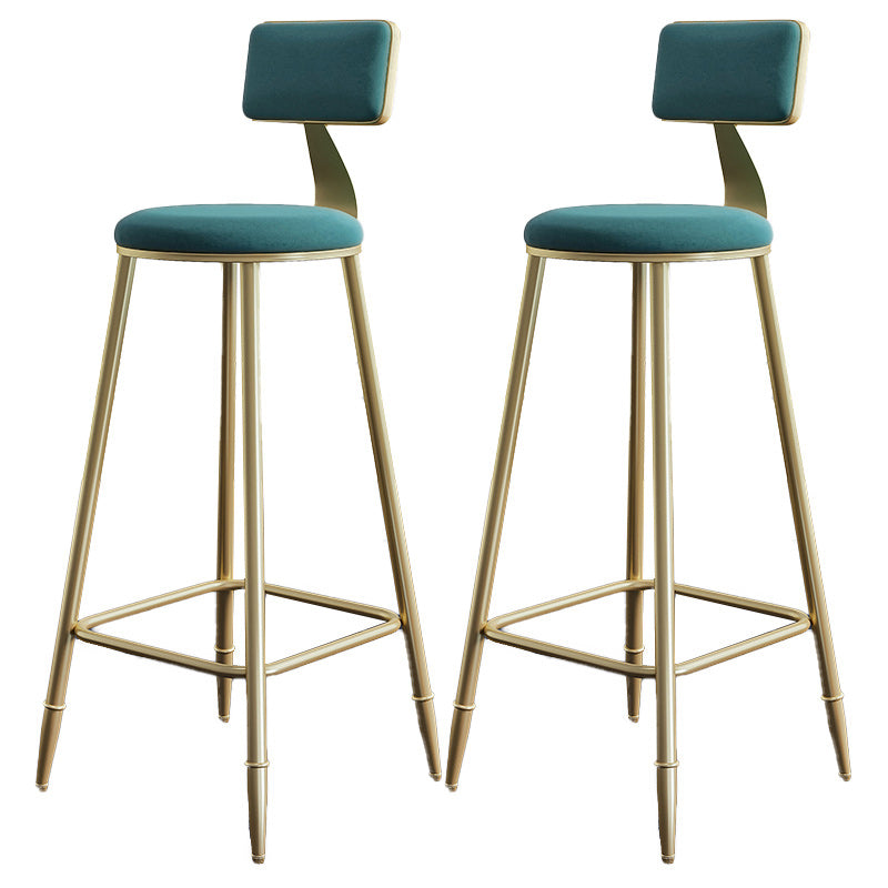 Nordic Armless Backrest Counter Stool Iron Dessert Shop Bar Stool with Velvet Cushion Green 2 Piece Set Clearhalo 'Bar Furniture' 'Bar Stools' 'bar_stools' 'furn' 'furn_bar_stools' 'Furniture' 'furniture_bar_stools' 'Kitchen & Dining Furniture' 5032329