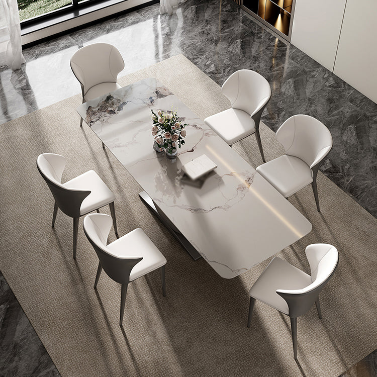 Designer Style Stone Top Dining Set Rectangle 1/3/4/5/7 Pieces Dining Room Table Set 7 Pieces: Table, 6 Chairs Clearhalo 'Dining Room Sets' 'Dining Tables & Seating' 'dining_room_set' 'furn' 'furn_dining_room_set' 'Furniture' 'furniture_dining_room_set' 'Kitchen & Dining Furniture' 5032388
