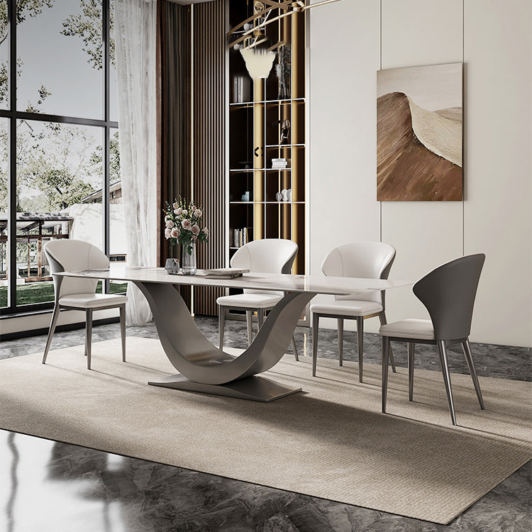 Designer Style Stone Top Dining Set Rectangle 1/3/4/5/7 Pieces Dining Room Table Set Clearhalo 'Dining Room Sets' 'Dining Tables & Seating' 'dining_room_set' 'furn' 'furn_dining_room_set' 'Furniture' 'furniture_dining_room_set' 'Kitchen & Dining Furniture' 5032389