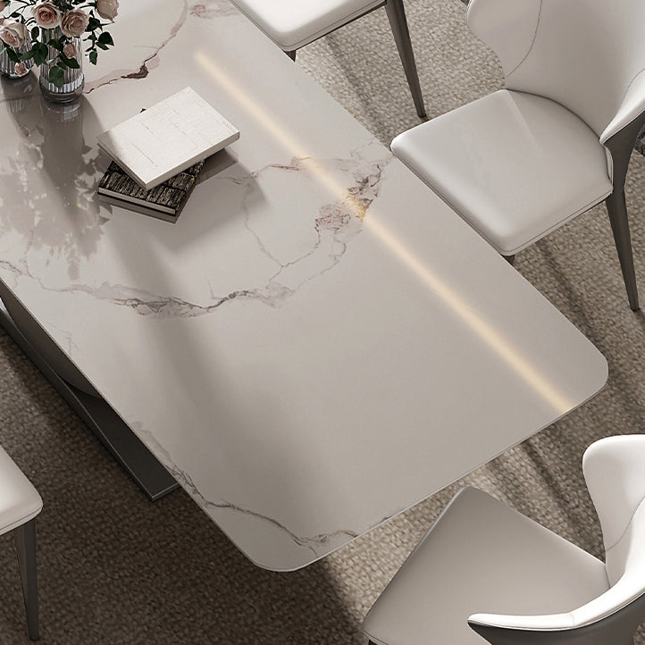 Designer Style Stone Top Dining Set Rectangle 1/3/4/5/7 Pieces Dining Room Table Set Clearhalo 'Dining Room Sets' 'Dining Tables & Seating' 'dining_room_set' 'furn' 'furn_dining_room_set' 'Furniture' 'furniture_dining_room_set' 'Kitchen & Dining Furniture' 5032393