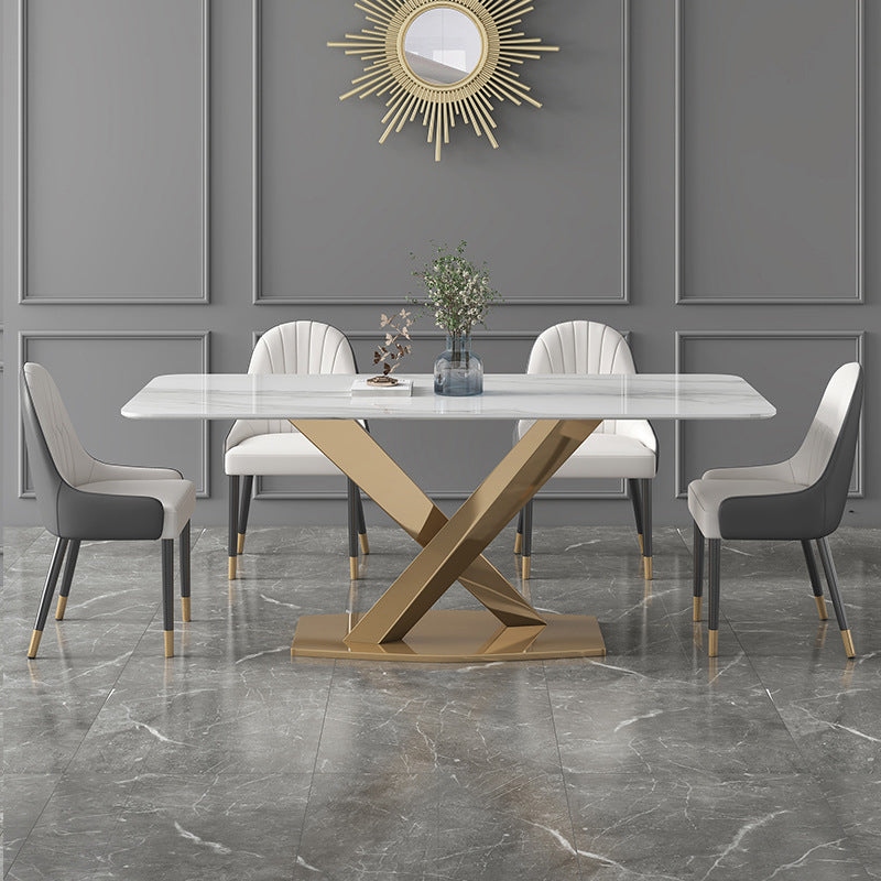 Glam Sintered Stone Dining Set 1/2/5/7 Pieces Dining Set for Dining Areas 5 Pieces: Table, 4 Chairs Clearhalo 'Dining Room Sets' 'Dining Tables & Seating' 'dining_room_set' 'furn' 'furn_dining_room_set' 'Furniture' 'furniture_dining_room_set' 'Kitchen & Dining Furniture' 5032407