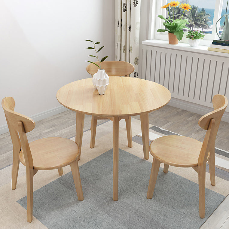 Modern Rubber Wood Dinette Set 1/2/4/5/7 Pieces Round Beige Dining Table Set 4 Pieces: Table, 3 Chairs Clearhalo 'Dining Room Sets' 'Dining Tables & Seating' 'dining_room_set' 'furn' 'furn_dining_room_set' 'Furniture' 'furniture_dining_room_set' 'Kitchen & Dining Furniture' 5032481