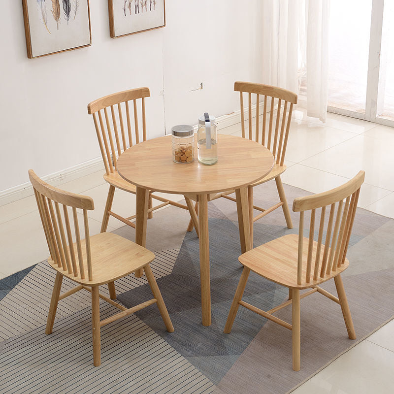Modern Rubber Wood Dinette Set 1/2/4/5/7 Pieces Round Beige Dining Table Set 5 Pieces: Table, 4 Wood Chairs Clearhalo 'Dining Room Sets' 'Dining Tables & Seating' 'dining_room_set' 'furn' 'furn_dining_room_set' 'Furniture' 'furniture_dining_room_set' 'Kitchen & Dining Furniture' 5032484