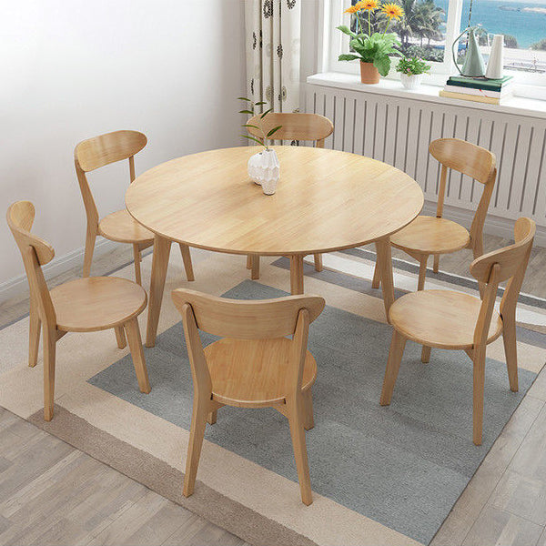 Modern Rubber Wood Dinette Set 1/2/4/5/7 Pieces Round Beige Dining Table Set 7 Pieces: Table, 6 Chairs Clearhalo 'Dining Room Sets' 'Dining Tables & Seating' 'dining_room_set' 'furn' 'furn_dining_room_set' 'Furniture' 'furniture_dining_room_set' 'Kitchen & Dining Furniture' 5032487