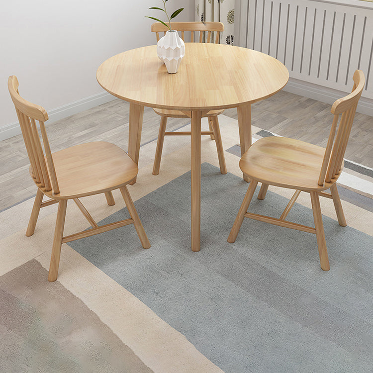 Modern Rubber Wood Dinette Set 1/2/4/5/7 Pieces Round Beige Dining Table Set 4 Pieces: Table, 3 Wood Chairs Clearhalo 'Dining Room Sets' 'Dining Tables & Seating' 'dining_room_set' 'furn' 'furn_dining_room_set' 'Furniture' 'furniture_dining_room_set' 'Kitchen & Dining Furniture' 5032491
