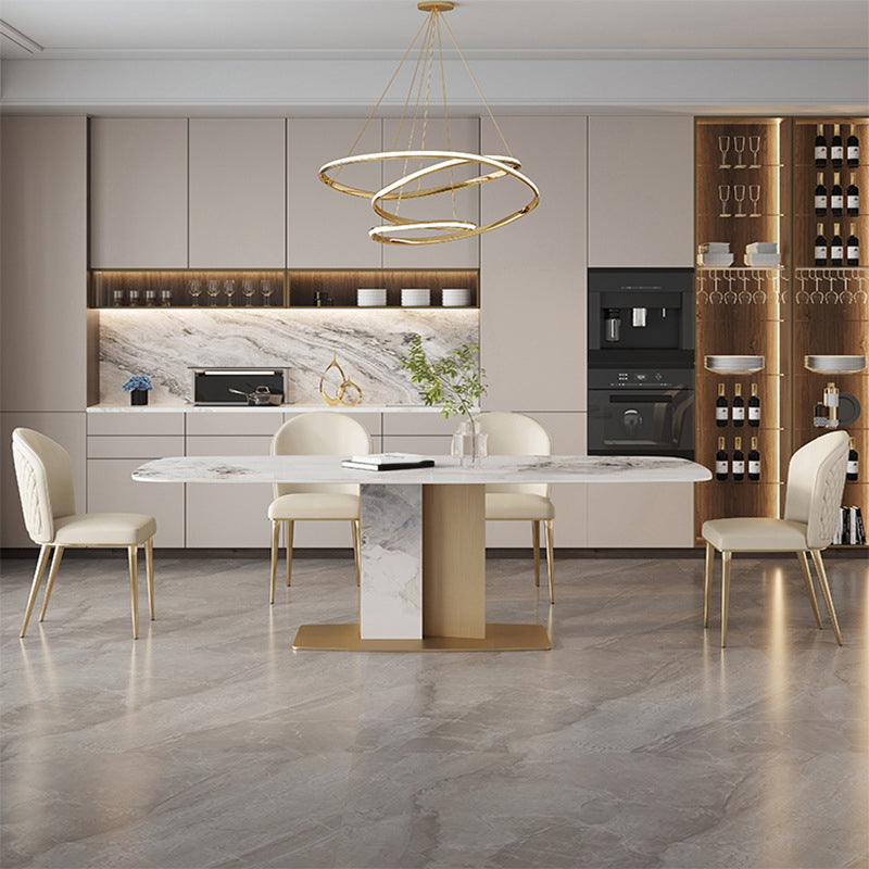 Luxury Sintered Stone Top Dining Set Rectangle 1/2/5/7 Pieces Kitchen Table with Chairs 5 Pieces: Table, 4 Chairs Clearhalo 'Dining Room Sets' 'Dining Tables & Seating' 'dining_room_set' 'furn' 'furn_dining_room_set' 'Furniture' 'furniture_dining_room_set' 'Kitchen & Dining Furniture' 5032530