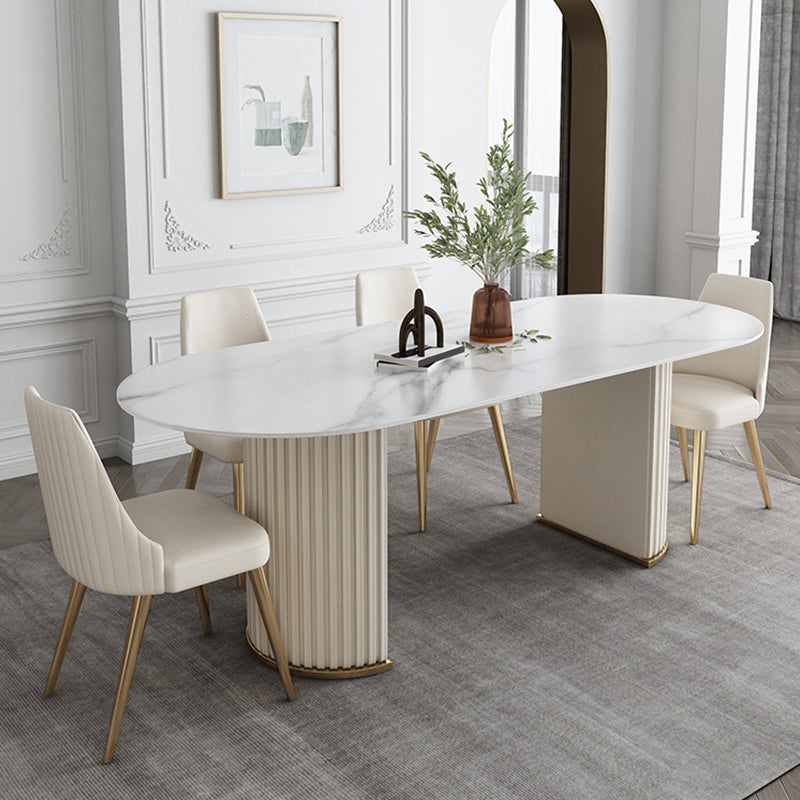 Glam Style Oval Sintered Stone Dining Set 1/4/5/7 Pieces Dining Set for Dining Areas 5 Pieces: Table, 4 Chairs Clearhalo 'Dining Room Sets' 'Dining Tables & Seating' 'dining_room_set' 'furn' 'furn_dining_room_set' 'Furniture' 'furniture_dining_room_set' 'Kitchen & Dining Furniture' 5032544