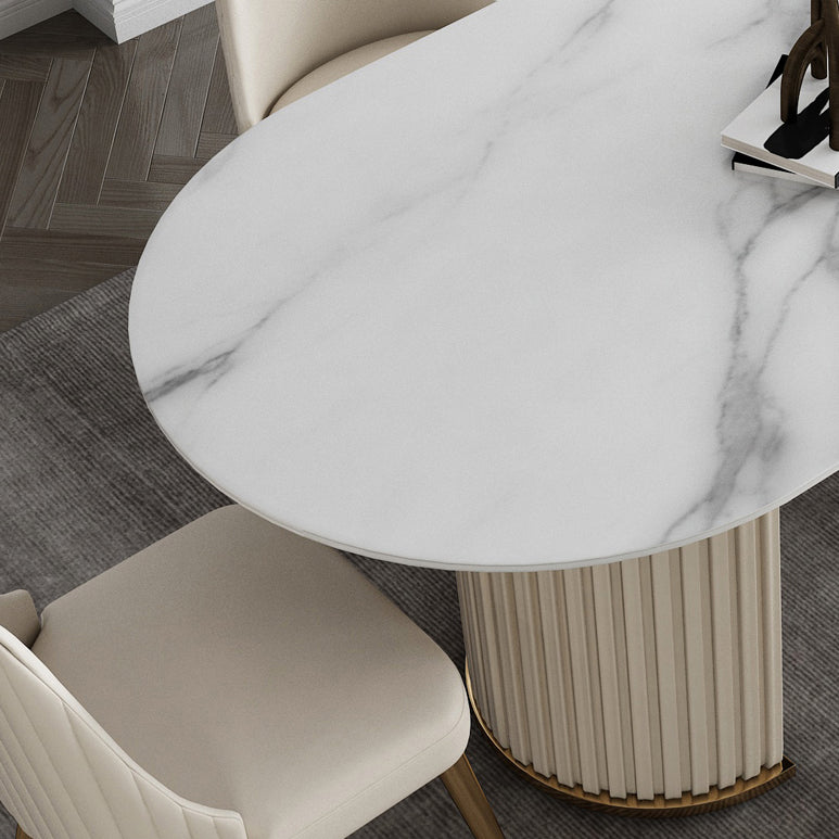 Glam Style Oval Sintered Stone Dining Set 1/4/5/7 Pieces Dining Set for Dining Areas Clearhalo 'Dining Room Sets' 'Dining Tables & Seating' 'dining_room_set' 'furn' 'furn_dining_room_set' 'Furniture' 'furniture_dining_room_set' 'Kitchen & Dining Furniture' 5032551