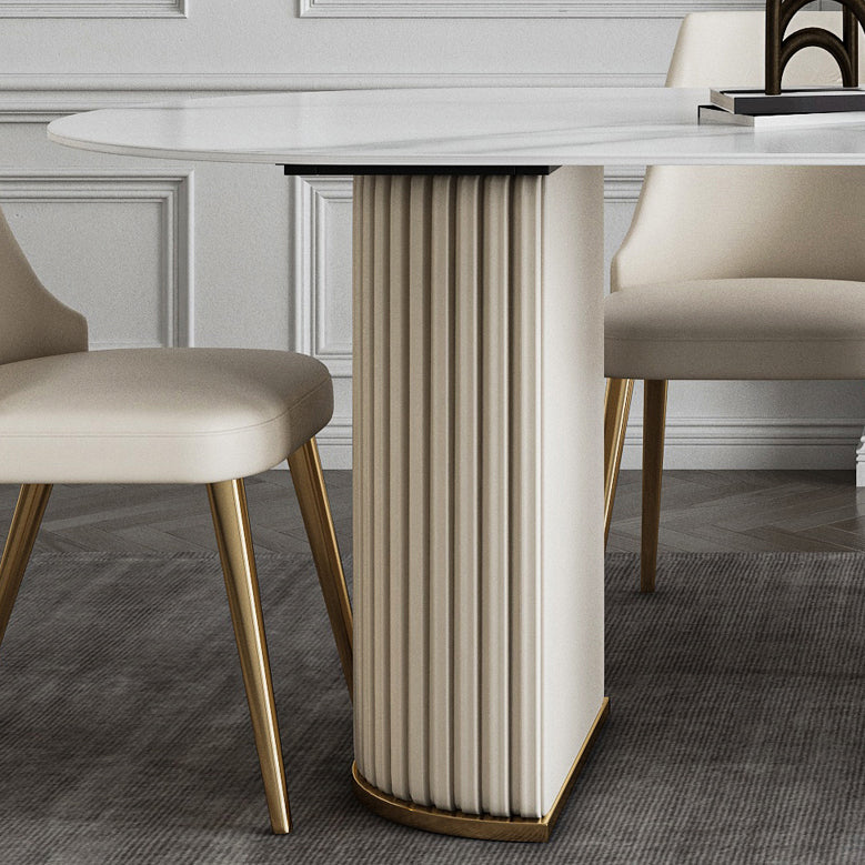 Glam Style Oval Sintered Stone Dining Set 1/4/5/7 Pieces Dining Set for Dining Areas Clearhalo 'Dining Room Sets' 'Dining Tables & Seating' 'dining_room_set' 'furn' 'furn_dining_room_set' 'Furniture' 'furniture_dining_room_set' 'Kitchen & Dining Furniture' 5032553