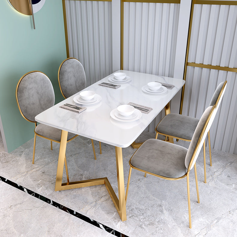 Glam Iron Dinette Set 1/2/5 Pieces Rectangle Sintered Stone Top Dining Table Set Clearhalo 'Dining Room Sets' 'Dining Tables & Seating' 'dining_room_set' 'furn' 'furn_dining_room_set' 'Furniture' 'furniture_dining_room_set' 'Kitchen & Dining Furniture' 5032576