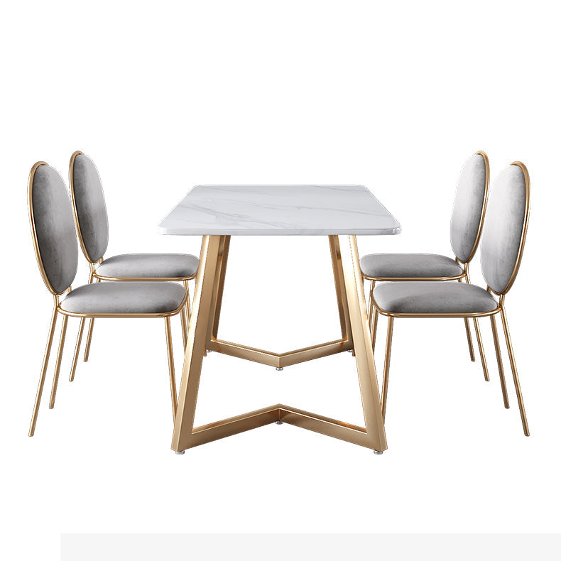 Glam Iron Dinette Set 1/2/5 Pieces Rectangle Sintered Stone Top Dining Table Set Clearhalo 'Dining Room Sets' 'Dining Tables & Seating' 'dining_room_set' 'furn' 'furn_dining_room_set' 'Furniture' 'furniture_dining_room_set' 'Kitchen & Dining Furniture' 5032589