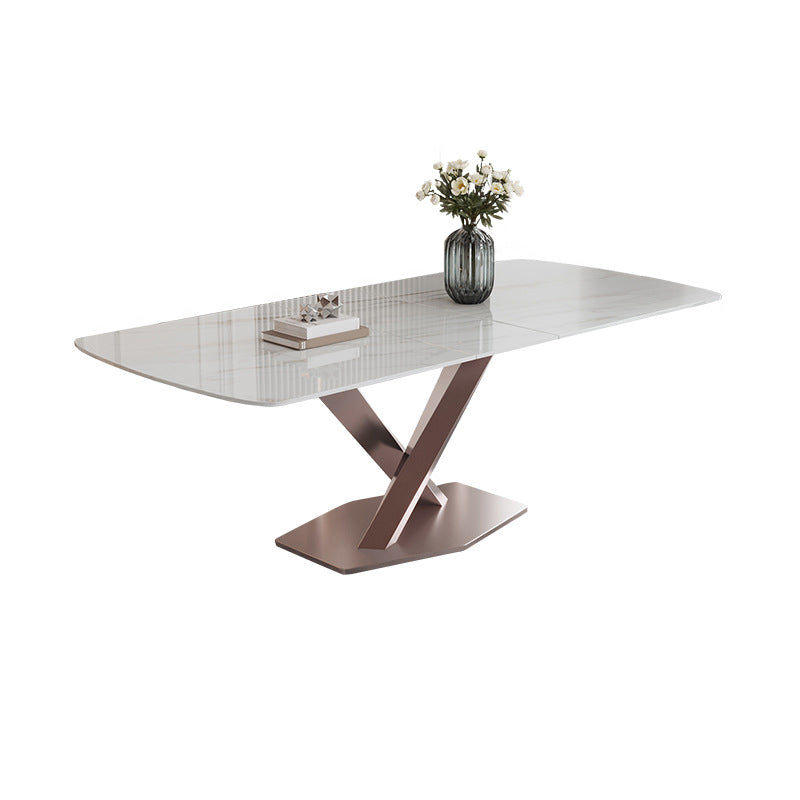 Modern Rectangle Sintered Stone Dining Table Set 1/4/5/6/7 Pieces Dining Set for Home Use White 59.1"L x 31.5"W Clearhalo 'Dining Room Sets' 'Dining Tables & Seating' 'dining_room_set' 'furn' 'furn_dining_room_set' 'Furniture' 'furniture_dining_room_set' 'Kitchen & Dining Furniture' 5032635