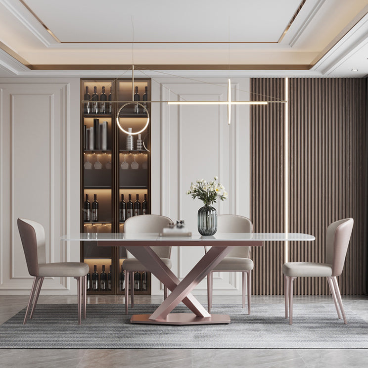 Modern Rectangle Sintered Stone Dining Table Set 1/4/5/6/7 Pieces Dining Set for Home Use Clearhalo 'Dining Room Sets' 'Dining Tables & Seating' 'dining_room_set' 'furn' 'furn_dining_room_set' 'Furniture' 'furniture_dining_room_set' 'Kitchen & Dining Furniture' 5032639