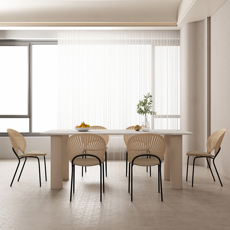 Modern Sintered Stone Dining Table Set 1/4/5/7 Pieces Dining Set 7 Pieces: White Table, 6 Chairs Clearhalo 'Dining Room Sets' 'Dining Tables & Seating' 'dining_room_set' 'furn' 'furn_dining_room_set' 'Furniture' 'furniture_dining_room_set' 'Kitchen & Dining Furniture' 5032655