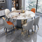 Glam Home Extendable Dining Table Sintered Stone Pedestal Table with Drawers Pandora Gold Without Chairs Clearhalo 'Dining Tables & Seating' 'Dining Tables' 'dining_table' 'furn' 'furn_dining_table' 'Furniture' 'furniture_dining_table' 'Kitchen & Dining Furniture' 'kitchen' 'kitchen_dining_table' 5032671