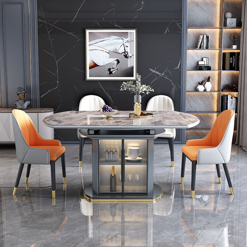Glam Home Extendable Dining Table Sintered Stone Pedestal Table with Drawers Gray 59.1"L x 59.1"W x 29.9"H Without Chairs Clearhalo 'Dining Tables & Seating' 'Dining Tables' 'dining_table' 'furn' 'furn_dining_table' 'Furniture' 'furniture_dining_table' 'Kitchen & Dining Furniture' 'kitchen' 'kitchen_dining_table' 5032672
