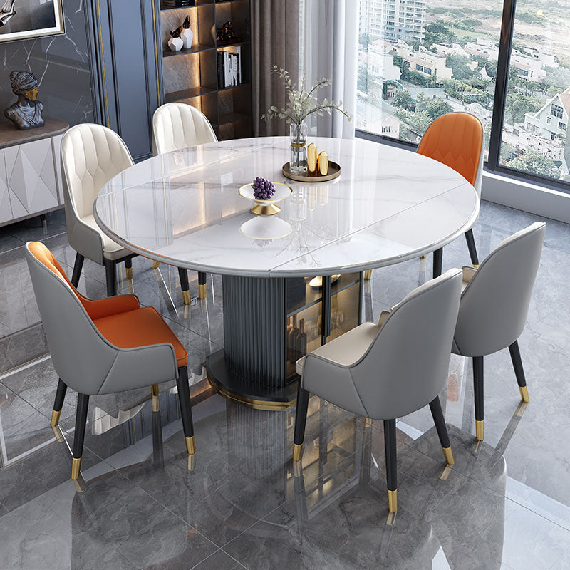 Glam Home Extendable Dining Table Sintered Stone Pedestal Table with Drawers White Without Chairs Clearhalo 'Dining Tables & Seating' 'Dining Tables' 'dining_table' 'furn' 'furn_dining_table' 'Furniture' 'furniture_dining_table' 'Kitchen & Dining Furniture' 'kitchen' 'kitchen_dining_table' 5032673