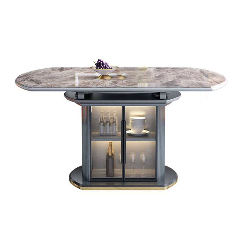 Glam Home Extendable Dining Table Sintered Stone Pedestal Table with Drawers Gray 53.1"L x 53.1"W x 29.9"H Without Chairs Clearhalo 'Dining Tables & Seating' 'Dining Tables' 'dining_table' 'furn' 'furn_dining_table' 'Furniture' 'furniture_dining_table' 'Kitchen & Dining Furniture' 'kitchen' 'kitchen_dining_table' 5032674