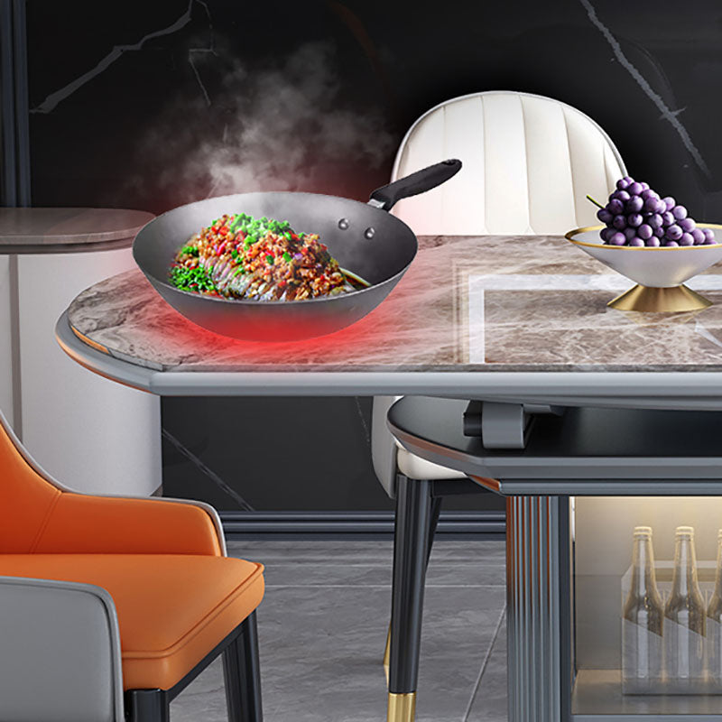 Glam Home Extendable Dining Table Sintered Stone Pedestal Table with Drawers Clearhalo 'Dining Tables & Seating' 'Dining Tables' 'dining_table' 'furn' 'furn_dining_table' 'Furniture' 'furniture_dining_table' 'Kitchen & Dining Furniture' 'kitchen' 'kitchen_dining_table' 5032675
