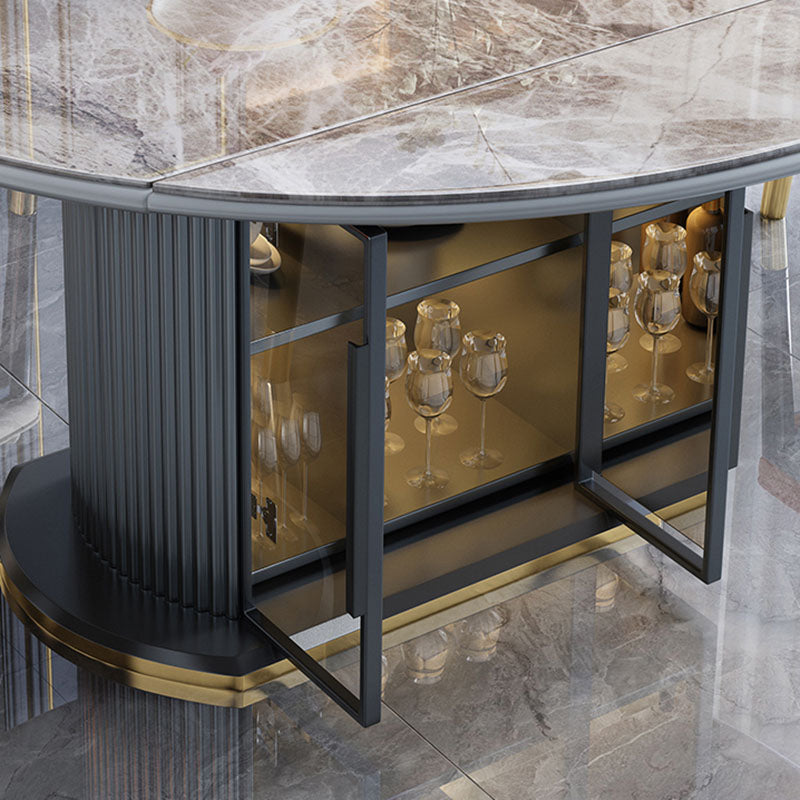 Glam Home Extendable Dining Table Sintered Stone Pedestal Table with Drawers Clearhalo 'Dining Tables & Seating' 'Dining Tables' 'dining_table' 'furn' 'furn_dining_table' 'Furniture' 'furniture_dining_table' 'Kitchen & Dining Furniture' 'kitchen' 'kitchen_dining_table' 5032677