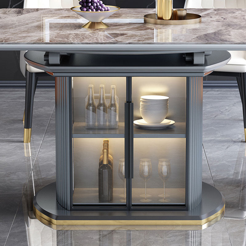 Glam Home Extendable Dining Table Sintered Stone Pedestal Table with Drawers Clearhalo 'Dining Tables & Seating' 'Dining Tables' 'dining_table' 'furn' 'furn_dining_table' 'Furniture' 'furniture_dining_table' 'Kitchen & Dining Furniture' 'kitchen' 'kitchen_dining_table' 5032678