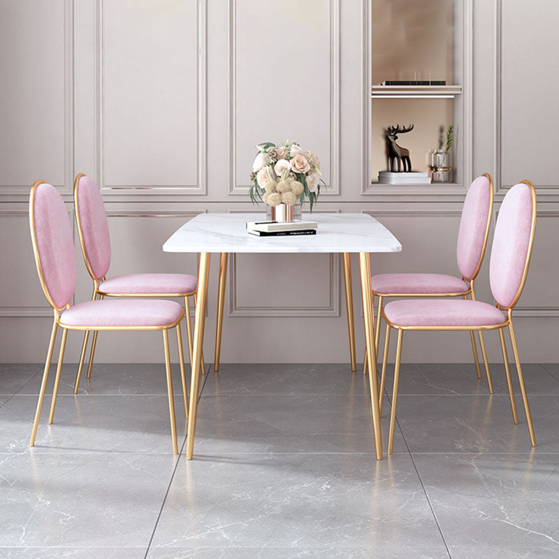 Gold Iron 4 Legs Dining Table Stone Center Top Traditional Luxury Dining Table Legs 51.2"L x 27.6"W x 29.5"H Without Chairs Clearhalo 'Dining Tables & Seating' 'Dining Tables' 'dining_table' 'furn' 'furn_dining_table' 'Furniture' 'furniture_dining_table' 'Kitchen & Dining Furniture' 'kitchen' 'kitchen_dining_table' 5032683