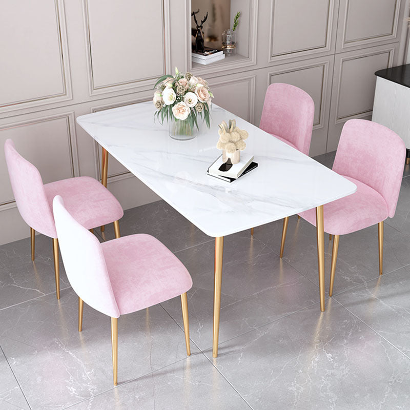 Gold Iron 4 Legs Dining Table Stone Center Top Traditional Luxury Dining Table Legs 63"L x 31.5"W x 29.5"H Without Chairs Clearhalo 'Dining Tables & Seating' 'Dining Tables' 'dining_table' 'furn' 'furn_dining_table' 'Furniture' 'furniture_dining_table' 'Kitchen & Dining Furniture' 'kitchen' 'kitchen_dining_table' 5032684