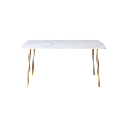 Gold Iron 4 Legs Dining Table Stone Center Top Traditional Luxury Dining Table Legs 47.2"L x 23.6"W x 29.5"H Without Chairs Clearhalo 'Dining Tables & Seating' 'Dining Tables' 'dining_table' 'furn' 'furn_dining_table' 'Furniture' 'furniture_dining_table' 'Kitchen & Dining Furniture' 'kitchen' 'kitchen_dining_table' 5032686