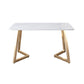 Gold Iron 4 Legs Dining Table Stone Center Top Traditional Luxury Dining Table Double Pedestal Without Chairs Clearhalo 'Dining Tables & Seating' 'Dining Tables' 'dining_table' 'furn' 'furn_dining_table' 'Furniture' 'furniture_dining_table' 'Kitchen & Dining Furniture' 'kitchen' 'kitchen_dining_table' 5032693