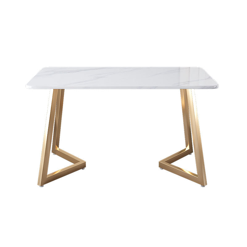 Gold Iron 4 Legs Dining Table Stone Center Top Traditional Luxury Dining Table Double Pedestal Without Chairs Clearhalo 'Dining Tables & Seating' 'Dining Tables' 'dining_table' 'furn' 'furn_dining_table' 'Furniture' 'furniture_dining_table' 'Kitchen & Dining Furniture' 'kitchen' 'kitchen_dining_table' 5032693