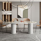 Oval Modern Dining Table Stone Top Metal Double Pedestal Dining Room Table White 70.9"L x 35.4"W x 29.5"H Without Chairs Clearhalo 'Dining Tables & Seating' 'Dining Tables' 'dining_table' 'furn' 'furn_dining_table' 'Furniture' 'furniture_dining_table' 'Kitchen & Dining Furniture' 'kitchen' 'kitchen_dining_table' 5032705
