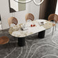 Oval Modern Dining Table Stone Top Metal Double Pedestal Dining Room Table Black 63"L x 33.5"W x 29.5"H Without Chairs Clearhalo 'Dining Tables & Seating' 'Dining Tables' 'dining_table' 'furn' 'furn_dining_table' 'Furniture' 'furniture_dining_table' 'Kitchen & Dining Furniture' 'kitchen' 'kitchen_dining_table' 5032706