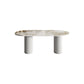 Oval Modern Dining Table Stone Top Metal Double Pedestal Dining Room Table White Without Chairs Clearhalo 'Dining Tables & Seating' 'Dining Tables' 'dining_table' 'furn' 'furn_dining_table' 'Furniture' 'furniture_dining_table' 'Kitchen & Dining Furniture' 'kitchen' 'kitchen_dining_table' 5032708