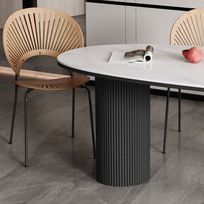 Oval Modern Dining Table Stone Top Metal Double Pedestal Dining Room Table Clearhalo 'Dining Tables & Seating' 'Dining Tables' 'dining_table' 'furn' 'furn_dining_table' 'Furniture' 'furniture_dining_table' 'Kitchen & Dining Furniture' 'kitchen' 'kitchen_dining_table' 5032710