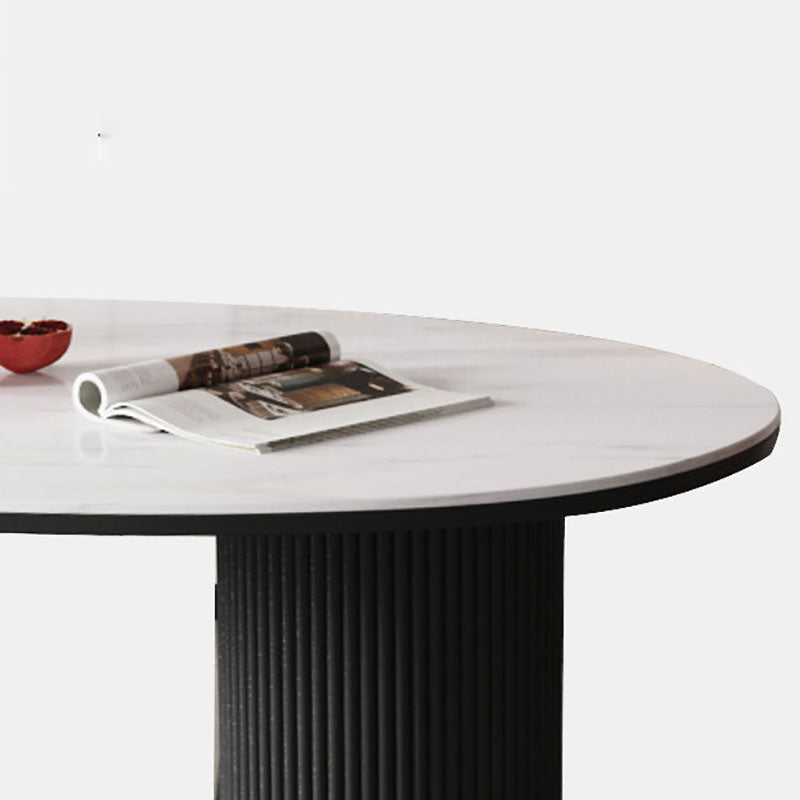 Oval Modern Dining Table Stone Top Metal Double Pedestal Dining Room Table Clearhalo 'Dining Tables & Seating' 'Dining Tables' 'dining_table' 'furn' 'furn_dining_table' 'Furniture' 'furniture_dining_table' 'Kitchen & Dining Furniture' 'kitchen' 'kitchen_dining_table' 5032711