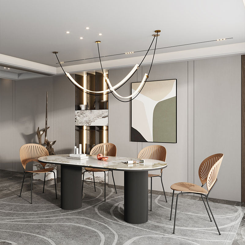 Oval Modern Dining Table Stone Top Metal Double Pedestal Dining Room Table Clearhalo 'Dining Tables & Seating' 'Dining Tables' 'dining_table' 'furn' 'furn_dining_table' 'Furniture' 'furniture_dining_table' 'Kitchen & Dining Furniture' 'kitchen' 'kitchen_dining_table' 5032714