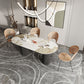Oval Modern Dining Table Stone Top Metal Double Pedestal Dining Room Table Clearhalo 'Dining Tables & Seating' 'Dining Tables' 'dining_table' 'furn' 'furn_dining_table' 'Furniture' 'furniture_dining_table' 'Kitchen & Dining Furniture' 'kitchen' 'kitchen_dining_table' 5032715