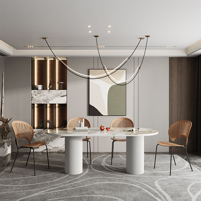 Oval Modern Dining Table Stone Top Metal Double Pedestal Dining Room Table Clearhalo 'Dining Tables & Seating' 'Dining Tables' 'dining_table' 'furn' 'furn_dining_table' 'Furniture' 'furniture_dining_table' 'Kitchen & Dining Furniture' 'kitchen' 'kitchen_dining_table' 5032716