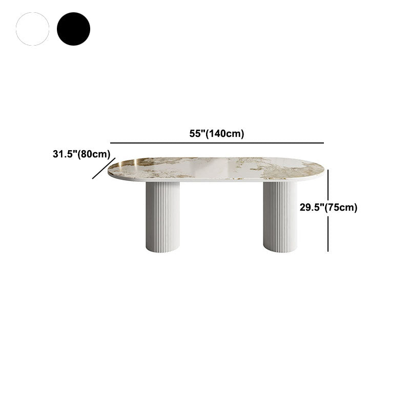 Oval Modern Dining Table Stone Top Metal Double Pedestal Dining Room Table Clearhalo 'Dining Tables & Seating' 'Dining Tables' 'dining_table' 'furn' 'furn_dining_table' 'Furniture' 'furniture_dining_table' 'Kitchen & Dining Furniture' 'kitchen' 'kitchen_dining_table' 5032717