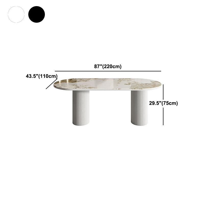 Oval Modern Dining Table Stone Top Metal Double Pedestal Dining Room Table Clearhalo 'Dining Tables & Seating' 'Dining Tables' 'dining_table' 'furn' 'furn_dining_table' 'Furniture' 'furniture_dining_table' 'Kitchen & Dining Furniture' 'kitchen' 'kitchen_dining_table' 5032721