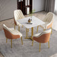 Stone Top Dining Table Contemporary Dining Table with Gold Pedestal Base Square 31.5"L x 31.5"W x 29.5"H Without Chairs Clearhalo 'Dining Tables & Seating' 'Dining Tables' 'dining_table' 'furn' 'furn_dining_table' 'Furniture' 'furniture_dining_table' 'Kitchen & Dining Furniture' 'kitchen' 'kitchen_dining_table' 5032722