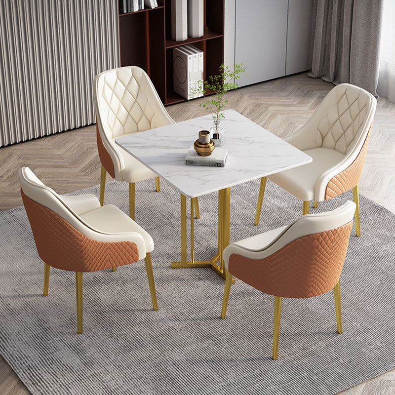 Stone Top Dining Table Contemporary Dining Table with Gold Pedestal Base Square 31.5"L x 31.5"W x 29.5"H Without Chairs Clearhalo 'Dining Tables & Seating' 'Dining Tables' 'dining_table' 'furn' 'furn_dining_table' 'Furniture' 'furniture_dining_table' 'Kitchen & Dining Furniture' 'kitchen' 'kitchen_dining_table' 5032722