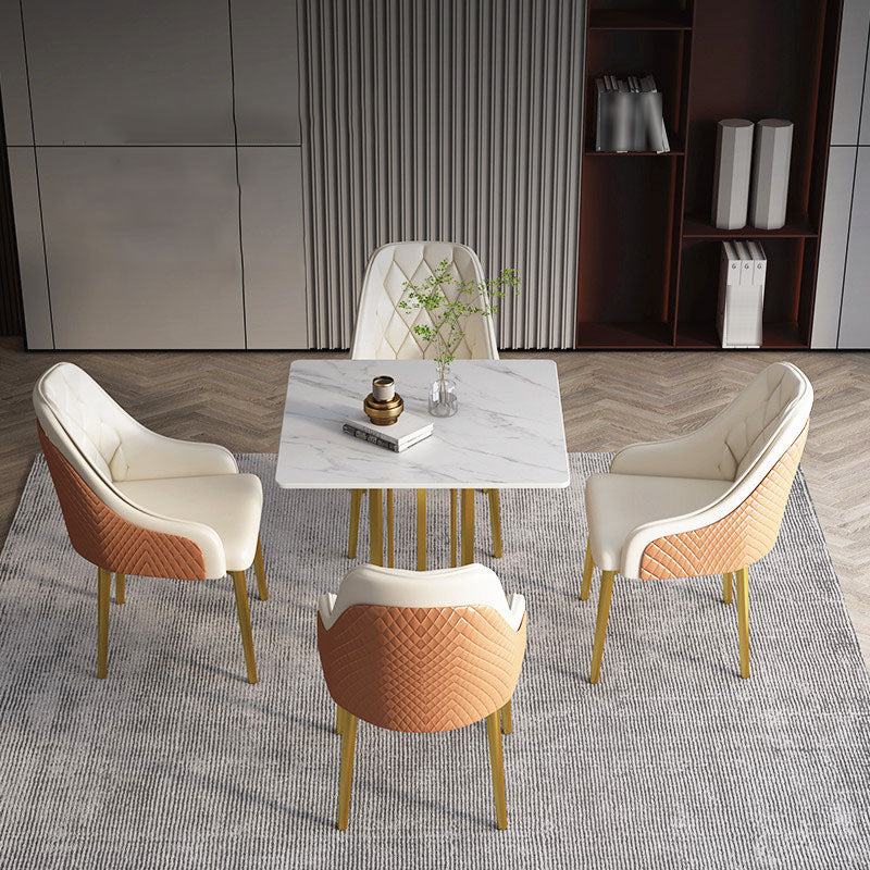 Stone Top Dining Table Contemporary Dining Table with Gold Pedestal Base Square 23.6"L x 23.6"W x 29.5"H Without Chairs Clearhalo 'Dining Tables & Seating' 'Dining Tables' 'dining_table' 'furn' 'furn_dining_table' 'Furniture' 'furniture_dining_table' 'Kitchen & Dining Furniture' 'kitchen' 'kitchen_dining_table' 5032723